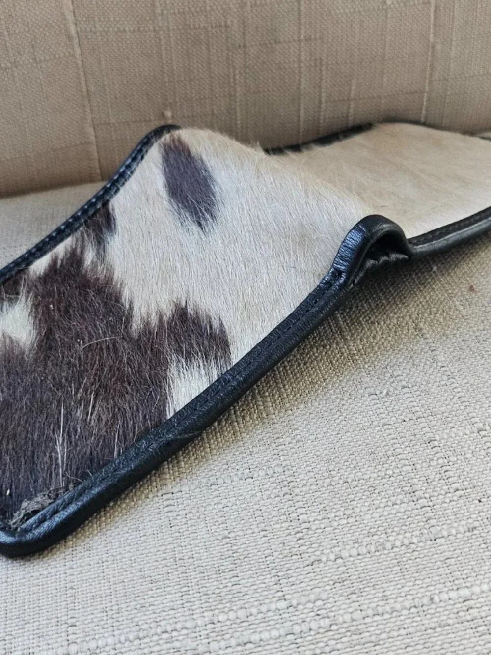 Fur Leather Wallet Unisex Card Holder Handmade Billfold Brown/White Purse New